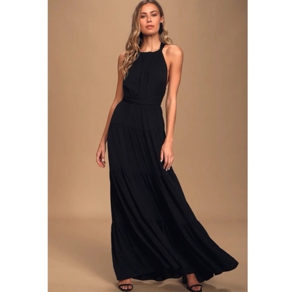 LULUS | Black Convertible Halter Maxi Dress M NWT - Picture 2 of 14